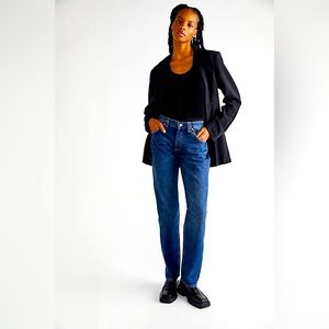 We The Free People Curvy Siren Low Rise Straight Leg Jeans Size 30S Indigo Blue